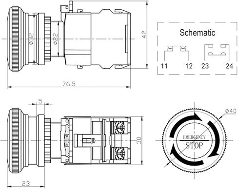 Paialu 22mm 1NO 1NC مفتاح ضغط إيقاف الطوارئ، مفتاح الفطر برأس معدني أحمر 440 فولت 10 أمبير - مفتاح إيقاف أمان مغلق عادة in Kuwait