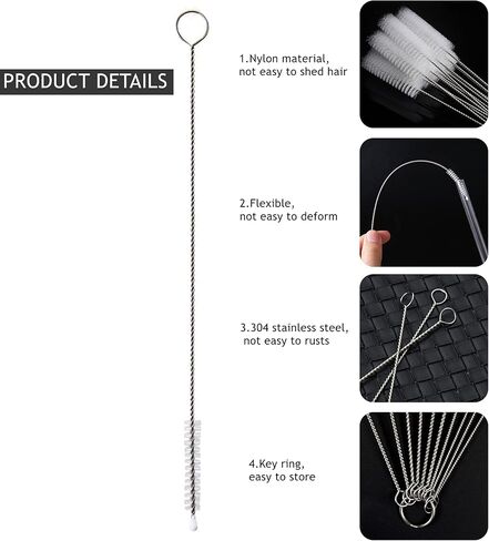 11 قطعة من فرشاة تنظيف القش الطويلة وفرشاة الصرف المرنة وفرش التنظيف المنزلية، مجموعة منظفات الأنابيب 61 بوصة/5 قدم فرشاة خرطوم مزدوجة الأطراف من الفولاذ المقاوم للصدأ وفرش تنظيف أنبوب نايلون 7.8 بوصة in Kuwait