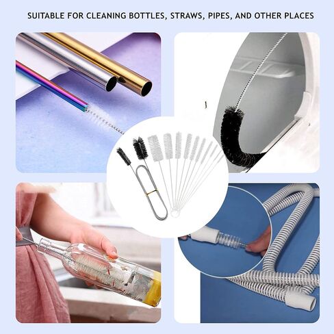 11 قطعة من فرشاة تنظيف القش الطويلة وفرشاة الصرف المرنة وفرش التنظيف المنزلية، مجموعة منظفات الأنابيب 61 بوصة/5 قدم فرشاة خرطوم مزدوجة الأطراف من الفولاذ المقاوم للصدأ وفرش تنظيف أنبوب نايلون 7.8 بوصة in Kuwait