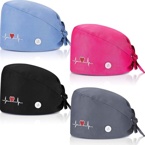 SATINIOR 4 Pieces Working Cap with Buttons, Unisex Bouffant Working Hat with Adjustable Sweatband in Saudi Arabia