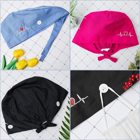 SATINIOR 4 Pieces Working Cap with Buttons, Unisex Bouffant Working Hat with Adjustable Sweatband in Saudi Arabia