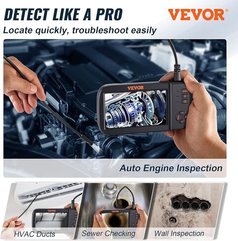 VEVOR 3 عدسة المنظار الصناعي، 1080P HD كاميرا التفتيش الرقمية Borescope 4.5 بوصة IPS شاشة IP67 كاميرا ثعبان مقاومة للماء مع 8 أضواء LED، كابل شبه صلب 16.5FT، بطاقة 32 جيجابايت وأداة مفيدة in Kuwait