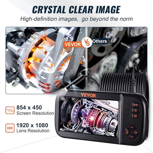 VEVOR 3 عدسة المنظار الصناعي، 1080P HD كاميرا التفتيش الرقمية Borescope 4.5 بوصة IPS شاشة IP67 كاميرا ثعبان مقاومة للماء مع 8 أضواء LED، كابل شبه صلب 16.5FT، بطاقة 32 جيجابايت وأداة مفيدة in Kuwait