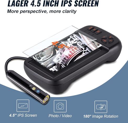 VEVOR 3 عدسة المنظار الصناعي، 1080P HD كاميرا التفتيش الرقمية Borescope 4.5 بوصة IPS شاشة IP67 كاميرا ثعبان مقاومة للماء مع 8 أضواء LED، كابل شبه صلب 16.5FT، بطاقة 32 جيجابايت وأداة مفيدة in Kuwait