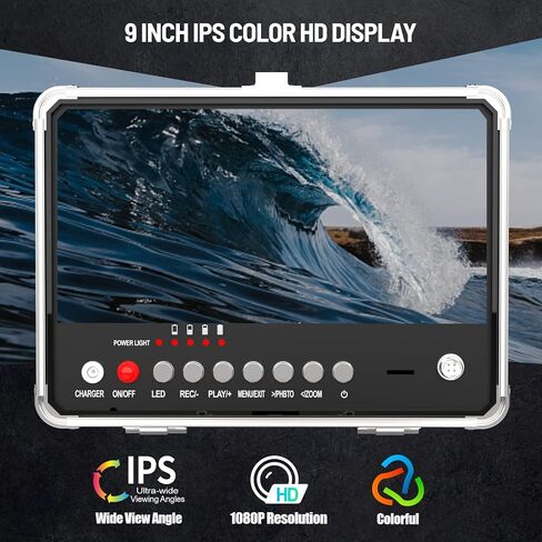 اتش بادز كاميرا الصرف الصحي، كاميرا تصريف، شاشة 9 انش HD للسباكة مع ضوء، كاميرا فحص الصرف الصحي مقاومة للماء IP68، كاميرات انابيب تصريف المدخنة مع مسجل فيديو رقمي للسباكة وصاحب المنزل (165 قدم) in Kuwait