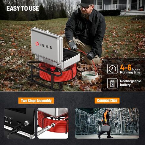 اتش بادز كاميرا الصرف الصحي، كاميرا تصريف، شاشة 9 انش HD للسباكة مع ضوء، كاميرا فحص الصرف الصحي مقاومة للماء IP68، كاميرات انابيب تصريف المدخنة مع مسجل فيديو رقمي للسباكة وصاحب المنزل (165 قدم) in Kuwait