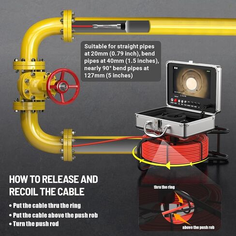 اتش بادز كاميرا الصرف الصحي، كاميرا تصريف، شاشة 9 انش HD للسباكة مع ضوء، كاميرا فحص الصرف الصحي مقاومة للماء IP68، كاميرات انابيب تصريف المدخنة مع مسجل فيديو رقمي للسباكة وصاحب المنزل (165 قدم) in Kuwait