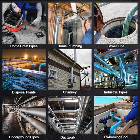 اتش بادز كاميرا الصرف الصحي، كاميرا تصريف، شاشة 9 انش HD للسباكة مع ضوء، كاميرا فحص الصرف الصحي مقاومة للماء IP68، كاميرات انابيب تصريف المدخنة مع مسجل فيديو رقمي للسباكة وصاحب المنزل (165 قدم) in Kuwait