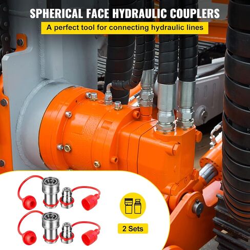 قارنات هيدروليكية VEVOR ذات وجه كروي 1/2 جسم 1/2 NPT، وصلات توصيل سريعة للانزلاق، تركيبات هيدروليكية 4061 رطل لكل بوصة مربعة، مجموعتان من قارنات التوصيل الهيدروليكية مع أغطية غبار لحقيبة البوبكات، كوبوتا in Kuwait