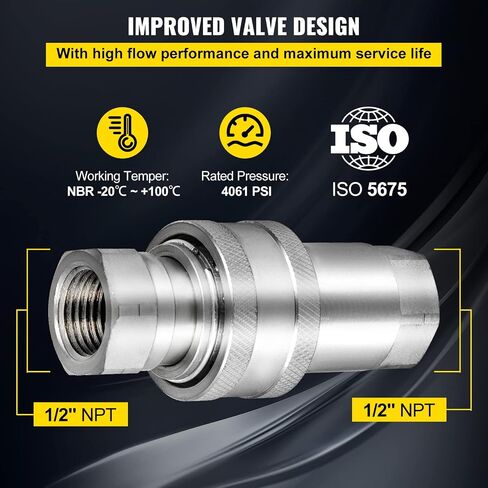 قارنات هيدروليكية VEVOR ذات وجه كروي 1/2 جسم 1/2 NPT، وصلات توصيل سريعة للانزلاق، تركيبات هيدروليكية 4061 رطل لكل بوصة مربعة، مجموعتان من قارنات التوصيل الهيدروليكية مع أغطية غبار لحقيبة البوبكات، كوبوتا in Kuwait