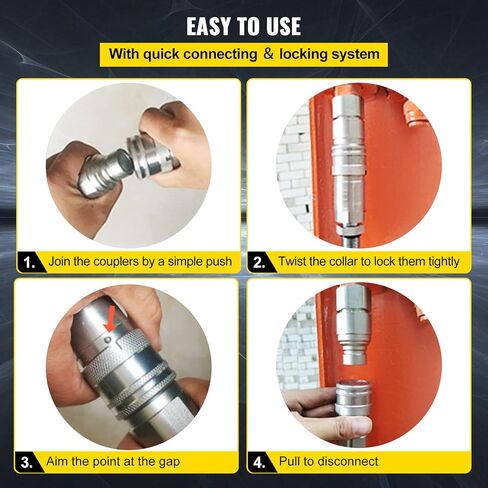 قارنات هيدروليكية VEVOR ذات وجه كروي 1/2 جسم 1/2 NPT، وصلات توصيل سريعة للانزلاق، تركيبات هيدروليكية 4061 رطل لكل بوصة مربعة، مجموعتان من قارنات التوصيل الهيدروليكية مع أغطية غبار لحقيبة البوبكات، كوبوتا in Kuwait