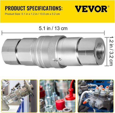 قارنات هيدروليكية VEVOR ذات وجه كروي 1/2 جسم 1/2 NPT، وصلات توصيل سريعة للانزلاق، تركيبات هيدروليكية 4061 رطل لكل بوصة مربعة، مجموعتان من قارنات التوصيل الهيدروليكية مع أغطية غبار لحقيبة البوبكات، كوبوتا in Kuwait