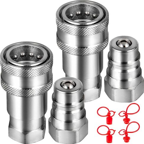 قارنات هيدروليكية VEVOR ذات وجه كروي 1/2 جسم 1/2 NPT، وصلات توصيل سريعة للانزلاق، تركيبات هيدروليكية 4061 رطل لكل بوصة مربعة، مجموعتان من قارنات التوصيل الهيدروليكية مع أغطية غبار لحقيبة البوبكات، كوبوتا in Kuwait