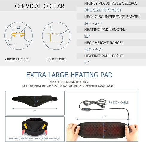 Heated Neck Brace for Neck Pain and Support, Cervical Collar with Large Neck Heating pad for Neck Pain, Neck Warmer for Neck Relax and Neck Decompression, Neck Support and Neck Pain Relief Device in Saudi Arabia