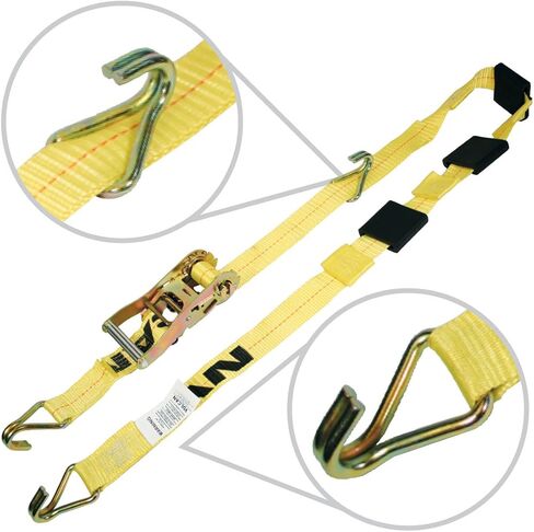 VULCAN Autohauler Car Tie Down with J Hooks - Sliding Idler 3-Cleat - 120 Inch, 4 Pack - Classic Yellow - 1,600 Pound Safe Working Load in Kuwait