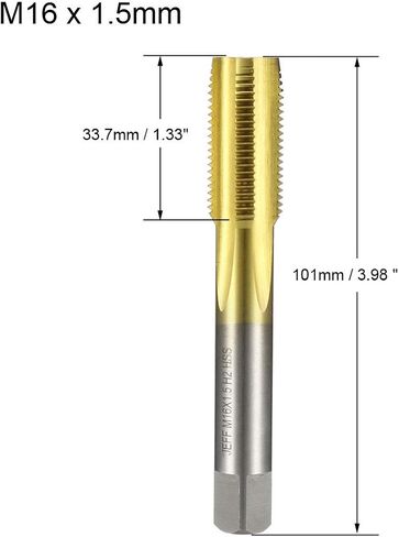 صنبور طحن خيط الماكينة المترية من uxcell M16 x 1.5 H2 مطلي بالتيتانيوم (مطلي بـ Ti) فولاذ عالي السرعة 4 مزامير مستقيمة برغي خيط التنصت على الخيوط أداة إصلاح ميكانيكي DIY in Kuwait
