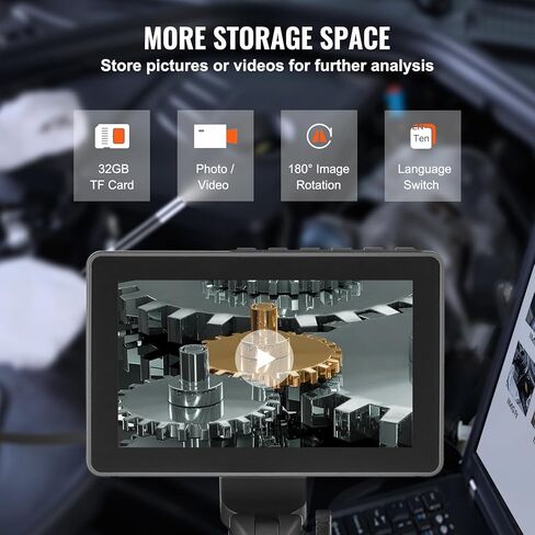 كاميرا VEVOR المفصلية Borescope مع ضوء، كاميرا فحص بالمنظار المفصلي في اتجاهين مع عدسة صغيرة 6.4 مم، شاشة IPS 1080P HD مقاس 5 بوصات، تكبير 8X، كاميرا ثعبان بإضاءة LED 8 للسيارات والسباكة in Kuwait