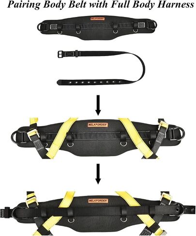 Tongue Buckle Body Belt With Hot-Pressing Waist Pad and 2 Side D-Rings Personal Protective Equipment Safety Harness | Waist Fitting Size 30'' to 45'' for Work Positioning, Restraint in Kuwait