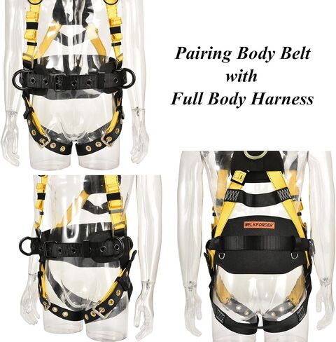 Tongue Buckle Body Belt With Hot-Pressing Waist Pad and 2 Side D-Rings Personal Protective Equipment Safety Harness | Waist Fitting Size 30'' to 45'' for Work Positioning, Restraint in Kuwait