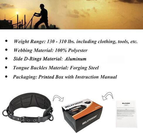 Tongue Buckle Body Belt With Hot-Pressing Waist Pad and 2 Side D-Rings Personal Protective Equipment Safety Harness | Waist Fitting Size 30'' to 45'' for Work Positioning, Restraint in Kuwait