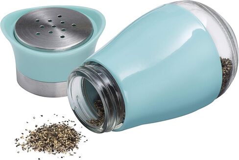 هزازات الملح والفلفل من MITBAK (مجموعة مكونة من قطعتين) أنيقة مع قاع زجاجي شفاف | الطبخ المدمج واستخدام المطبخ وغرفة الطعام | تصميم كلاسيكي قابل لإعادة التعبئة (أزرق) in Kuwait
