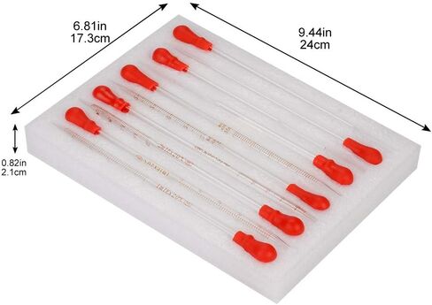 مجموعة ماصات قطارة زجاجية من StonyLab، مجموعة ماصات سميكة من زجاج البورسليكات لنقل السائل مع أغطية مطاطية حمراء للمختبر، مجموعة من 10 (متدرجة 0.5 مل، 1 مل، 2 مل، غير متدرجة 1 مل، 3 مل) in Kuwait