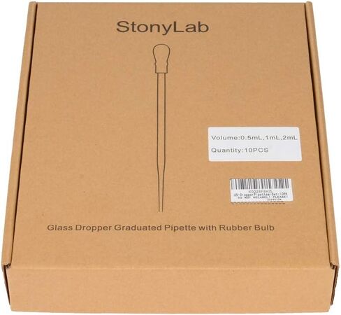 مجموعة ماصات قطارة زجاجية من StonyLab، مجموعة ماصات سميكة من زجاج البورسليكات لنقل السائل مع أغطية مطاطية حمراء للمختبر، مجموعة من 10 (متدرجة 0.5 مل، 1 مل، 2 مل، غير متدرجة 1 مل، 3 مل) in Kuwait