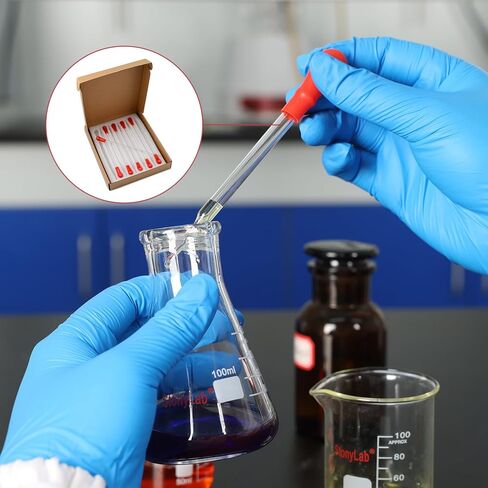 مجموعة ماصات قطارة زجاجية من StonyLab، مجموعة ماصات سميكة من زجاج البورسليكات لنقل السائل مع أغطية مطاطية حمراء للمختبر، مجموعة من 10 (متدرجة 0.5 مل، 1 مل، 2 مل، غير متدرجة 1 مل، 3 مل) in Kuwait