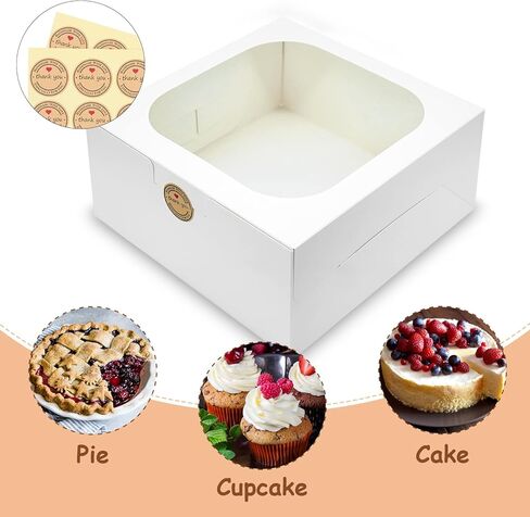 XINHPKGG 24 قطعة من علب الكيك مع نافذة: 10x10x5 بوصة صناديق خبز بيضاء، باستيل كاجاس للكيك، كب كيك، فطيرة، حزمة، معجنات، فراولة الشوكولاتة، الحلوى، الكوكيز in Kuwait