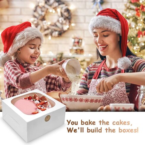 XINHPKGG 24 قطعة من علب الكيك مع نافذة: 10x10x5 بوصة صناديق خبز بيضاء، باستيل كاجاس للكيك، كب كيك، فطيرة، حزمة، معجنات، فراولة الشوكولاتة، الحلوى، الكوكيز in Kuwait