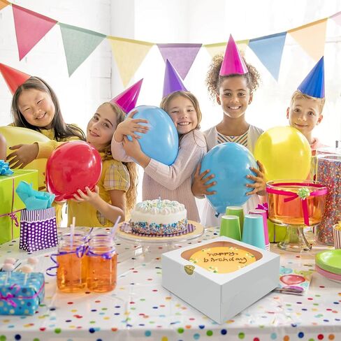 XINHPKGG 24 قطعة من علب الكيك مع نافذة: 10x10x5 بوصة صناديق خبز بيضاء، باستيل كاجاس للكيك، كب كيك، فطيرة، حزمة، معجنات، فراولة الشوكولاتة، الحلوى، الكوكيز in Kuwait