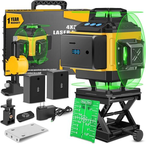 Alloyman 16 Line Laser Level, Self Leveling 4x360° Green Laser Level with 2Pcs Rechargeable Lithium Batteries/Wall Mount/Remote Control for Indoor and Outdoor Building Renovation Work, JGY-002 in Saudi Arabia