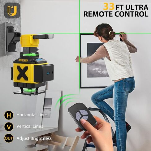 Alloyman 16 Line Laser Level, Self Leveling 4x360° Green Laser Level with 2Pcs Rechargeable Lithium Batteries/Wall Mount/Remote Control for Indoor and Outdoor Building Renovation Work, JGY-002 in Saudi Arabia