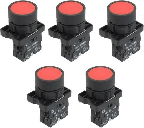 uxcell A12082000ux0371 1 NC N/C Red Sign Momentary Push Button Switch, 600V, 10 Amp, ZB2-EA42, 5pcs 22 mm in Saudi Arabia
