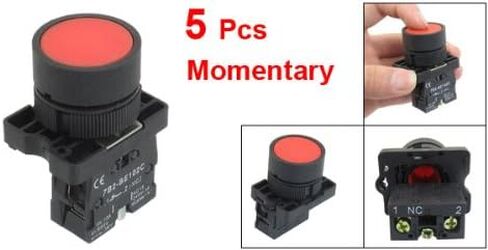 uxcell A12082000ux0371 1 NC N/C Red Sign Momentary Push Button Switch, 600V, 10 Amp, ZB2-EA42, 5pcs 22 mm in Saudi Arabia