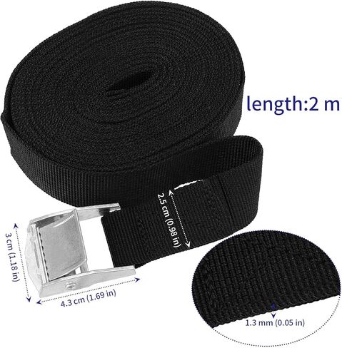 مجموعة احزمة تثبيت من سوجاب، 16 قطعة مع ابزيم كاياك، احزمة شديدة التحمل لسقف البضائع والشاحنات والمقطورة والامتعة والدراجات النارية وشنطة الحمل، مع خليط معدني من الزنك (اسود) in Kuwait