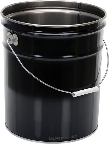 Vestil PAIL-STL-RI سطل فولاذي مفتوح الرأس بمقبض، سعة 5 جالون، أسود، عبوة من قطعة واحدة in Kuwait