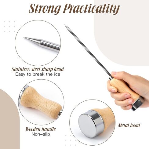 موتزو عيدان ثلج من الستانلس ستيل بمقبض خشبي للمطبخ والمطاعم والبار والمنزل من قطعتين in Kuwait