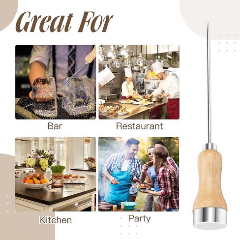 موتزو عيدان ثلج من الستانلس ستيل بمقبض خشبي للمطبخ والمطاعم والبار والمنزل من قطعتين in Kuwait