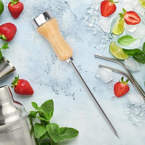 موتزو عيدان ثلج من الستانلس ستيل بمقبض خشبي للمطبخ والمطاعم والبار والمنزل من قطعتين in Kuwait