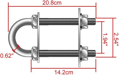 NovelBee 2 حزمة من الفولاذ المقاوم للصدأ Stern Bow Eye Tie Down U Bolt مع صواميل سداسية وغسالات، قطر المخزون. 5/8"، طول الخيط 5-7/16"، الطول الإجمالي 8" in Saudi Arabia
