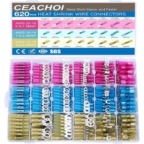 620PCS Heat Shrink Wire Connectors Electrical Connectors Kit Wire Connectors Kit, CEACHOI Marine Grade Waterproof Terminals Butt Connectors, Spade Fork Ring Butt Splices in Saudi Arabia