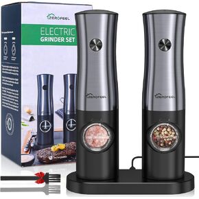 ZEROFEEL Electric Salt and Pepper Grinder Set - Rechargeable Pepper Grinder Set with Large Capacity, Adjustable Coarseness and Charging Base - Stainless Steel Pepper Mill Set with White Light in Kuwait