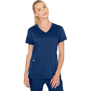 BARCO Grey's Anatomy Scrubs - Kira Scrub Top للنساء، رقبة على شكل حرف V، جيب بسحاب مطبوع عليه Love، قميص فرك نسائي فائق النعومة in Kuwait