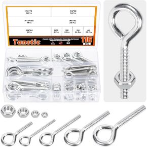 116 قطعة مسمار عين من Tanstic مع مجموعة متنوعة من الصواميل، M5 M6 M8 M10 مطلي بالزنك من الفولاذ الكربوني ومسامير براغي مع صواميل سداسية in Kuwait