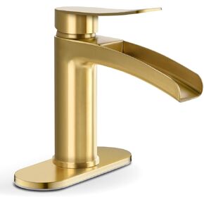 𝗦𝗶𝗻𝗴𝗹𝗲 𝗛𝗮𝗻𝗱𝗹𝗲 𝗪𝗮𝘁𝗲𝗿𝗳𝗮𝗹𝗹 𝗙𝗮𝘂𝗰𝗲𝘁 for Bathroom Sink in Brushed Gold Finish, with 4-Inch Deck Plate,Metal Pop Up Drain Assembly & CUPC Water Supply Lines by phiestina,NS-SF01-BG in Saudi Arabia