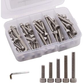 60 PCS M6 x 8mm, 10mm, 12mm, 16mm, 20mm Stainless Steel Socket Head Cap Screws with Free Hex Wrench, Hex Drive Metric Threaded Socket Screws Assortment, 304 Stainless Steel 18-8, Full Thread in Saudi Arabia
