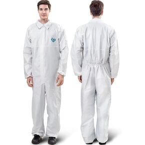 Medtecs Hazmat Suits - 6 Sizes Options (1 PC) - with Sealed Tape - AAMI Level 4 Disposable Coverall PPE Suit for Biohazard Chemical Protection - CoverU Full Body Protective Clothing with Hood | L in Kuwait