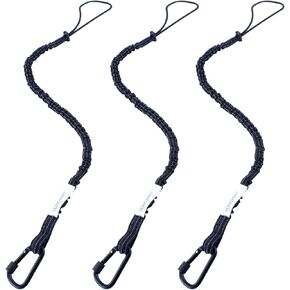 3 Pack Retractable Tool Lanyard, Safety Fall Protection Tools Leash with Aluminum Screw Lock Carabiner Clip and Adjustable Loop End, Tough Scaffold Tether for Construction Roofing (Black+Orange+Green)