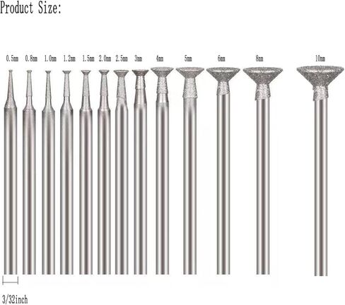 𝐋𝐮𝐨 𝐤𝐞 13 Pcs Triangle Shape Diamond Burr Set, 3/32 Inch Shank Stone Carving Bits for Rotary Tools in Kuwait